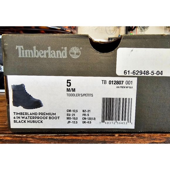 Toddler Timberland Waterproof 6" Premium Leather Black Nubuck Boots Sz 5 Medium - Picture 12 of 12